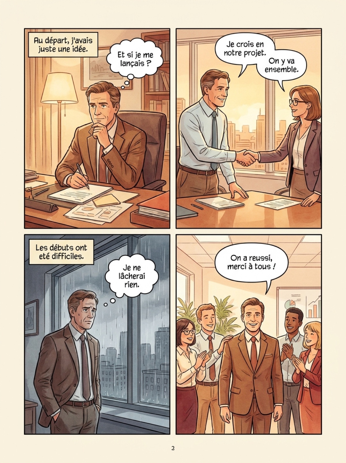 Exemple de planche BD illustrant un parcours professionnel