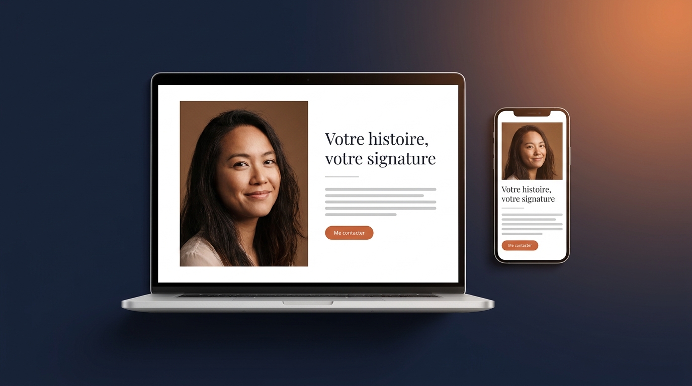 Aperçu d'un mini-site personnel sur ordinateur et mobile